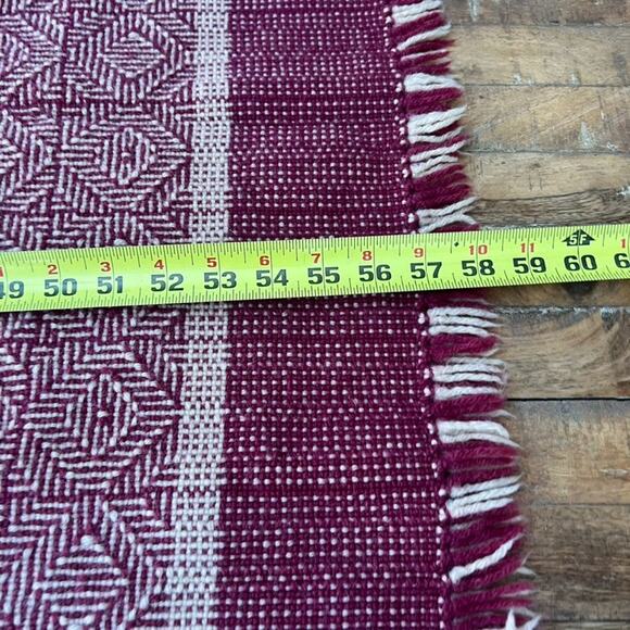 Hand Woven Wool Blanket 58 x 36" by Laura Lenglet Maroon Ivory Geometric Fringe - Picture 5 of 7